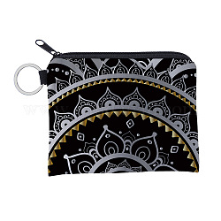 Mandala Flower Pattern Polyester Clutch Bags, Change Purse with Zipper & Key Ring, for Women, Rectangle, Black, 12x9.5cm