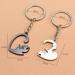 Брелок для ключей из сплава, кошка, металлический черный & платиновый, кулон: 3.1x2.5~2.7 см