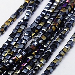 Fili di perle di vetro placcato, ab colore placcato, sfaccettato, cubo, nero, 6x6x6mm, Foro: 1 mm, circa 99pcs/filo, 21 pollice