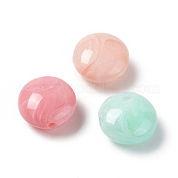 Opake Legierung Perlen, mit Glitzerpulver, AB Farbe, flach rund mit Marmormuster, Mischfarbe, 16.5x9.5 mm, Bohrung: 2.5 mm