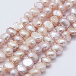 Natural Cultured Freshwater Pearl Beads Strands, Dyed, Two Sides Polished, Misty Rose, 5~7x5~7x5~7mm, Hole: 0.2mm, about 53pcs/strand, 13.9 inch