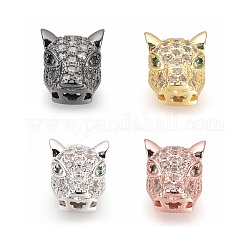Brass Micro Pave Cubic Zirconia Slide Charms, Leopard, Mixed Color, 17x10x7mm, Hole: 4x2mm