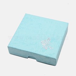 Boîtes de bracelet en carton, avec une éponge à l'intérieur, motif de fleurs roses, carrée, turquoise pale, 90x90x22~23mm
