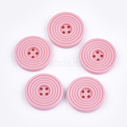 Расписные деревянные кнопки, 4-луночное, плоско-круглые, розовые, 24.5x4 мм, отверстие : 2 мм