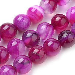 Chapelets de perles en agate à rayures naturelles/agates à bandes, teinte, ronde, fuchsia, 6mm, Trou: 1mm, Environ 63 pcs/chapelet, 14.96 pouce