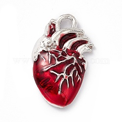 Colgantes de esmalte de aleación, plata, charm de corazón, rojo, 25x16x4mm, agujero: 2.5 mm
