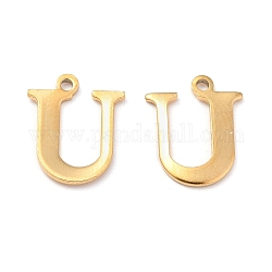 Ion Plating(IP) 304 Stainless Steel Alphabet Charms, Golden, Letter.U, 12x9.5x1mm, Hole: 1mm