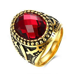 Модные 316л титана стали стеклянные широкая полоса кольца для мужчин, красные, античное золото , размер США 9 (18.9 мм)