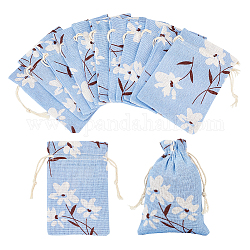 Pandahall Elite 20 шт. упаковочные пакеты из хлопчатобумажной ткани, сумки на шнурках с цветочным узором, васильковый, 14x10 см