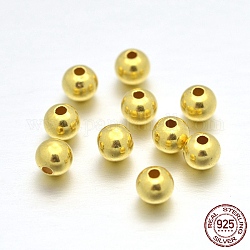 Perlas redondas de plata de ley {925} bañadas en oro real, 24mm, agujero: 2 mm