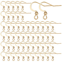SUNNYCLUE 100Pcs 304 Stainless Steel French Earring Hooks, Flat Earring Hooks, Ear Wire, with Horizontal Loop, Real 18K Gold Plated, 15~17x18mm, Hole: 2mm, 21 Gauge, Pin: 0.7mm