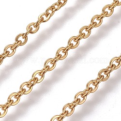 304 Stainless Steel Cable Chains, Soldered, with Spool, Flat Oval, Golden, 2.5mm, Link: 3x2.5x0.6mm, about 82.02 Feet(25m)/roll