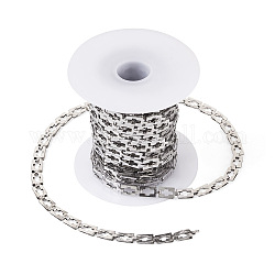 Stainless Steel Rectangle with Cross Link Chains, Unwelded, with Spool, Stainless Steel Color, 10x5x2mm