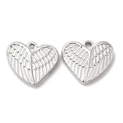 304 Stainless Steel Pendants, Heart with Wing Charm, Stainless Steel Color, 15.5x18x4mm, Hole: 1.5mm