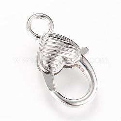 Alloy Lobster Claw Clasps, Heart, Platinum, 26.5x14x6mm, Hole: 4mm