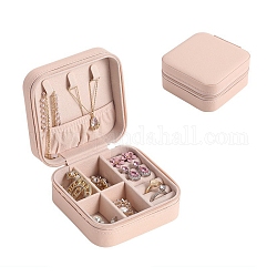 Caja cuadrada con cremallera organizadora de joyería de cuero pu, joyero de viaje portátil para pendientes, anillos, collares, rosa, 10x10x5 cm