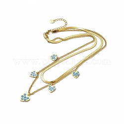 Ionenplattierung (IP) 304 Halskette mit Emaille-Herz aus Edelstahl und bösem Blick, Doppelschichtige Halsketten für Damen, golden, 15.94 Zoll (40.5 cm)