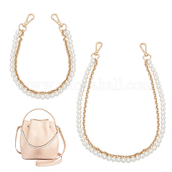 Chgcraft 2pcs 2 style en plastique imitation perle perlée double brin poignées de sac, avec chaîne forçat en fer et fermoir pivotant, or, 41~61.7 cm, 1pc / style