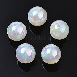 Perles acryliques placage irisé arc-en-ciel, perles de paillettes, ronde, blanc, 13.5mm, Trou: 2mm