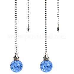 Runde natürliche Quarzkristallanhänger, mit platinierten Eisenkugelketten, Kornblumenblau, 545 mm