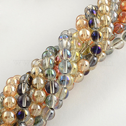 Electroplate Transparent Glass Round Bead Strands, Full Rainbow Plated, Mixed Color, 6mm, Hole: 1mm, about 108pcs/strand, 24.8 inch