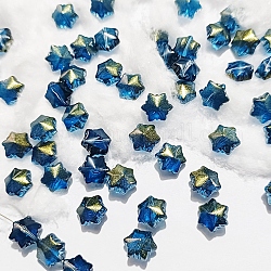 Perles en verre transparentes, Noël flocon de neige, bleu de Prusse, 11.5x10.5x7.5mm, Trou: 1mm