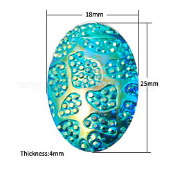 Resin Cabochons, AB Color Plated, Oval, Dark Turquoise, 25x18x4mm