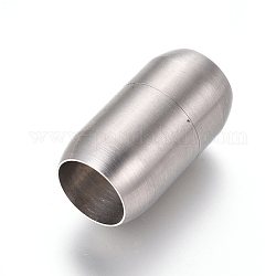 304 Stainless Steel Magnetic Clasps with Glue-in Ends, Matte, Column, Stainless Steel Color, 25x14mm, Hole: 10.5mm