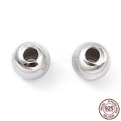 Rhodium Plated 925 Sterling Silver Beads, Textured, Rondelle, Platinum, 5x4.5mm, Hole: 1.8mm