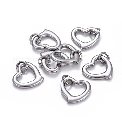 304 ciondolo a cuore aperto in acciaio inossidabile, con anello di salto, colore acciaio inossidabile, 14x14x2mm, Foro: 4 mm