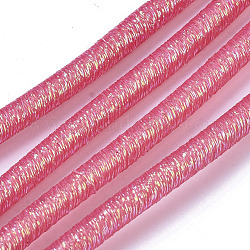 Pvc tubular cordón de caucho sintético, tubo hueco, con polvo del brillo, de color rosa oscuro, 5.5mm, agujero: 2.5 mm, alrededor de 54.68 yarda (50 m) / paquete