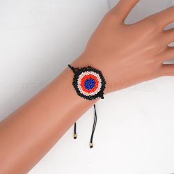 Bracelets de perles de rocaille de modèle de métier à tisser d'oeil d'amitié pour des femmes, Bracelets réglables de perles tressées avec cordon en nylon, rouge, 11 pouce (28 cm), 32mm