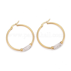304 Stainless Steel Hoop Earrings, with Polymer Clay Crystal Rhinestone, Ring, Golden, 38x5.5mm, Pin: 0.8x1mm