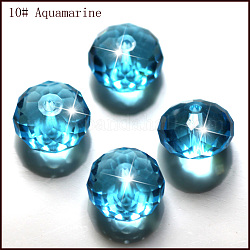 Perles d'imitation cristal autrichien, grade AAA, facette, rondelle, bleu profond du ciel, 10x7mm, Trou: 0.9~1mm