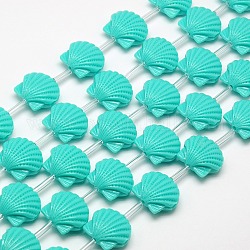 Synthetic Gemstone Coral Beads Strands, Dyed, Seashell Color, Medium Turquoise, 16x16x8mm, Hole: 1mm, about 18pcs/strand, 17.32inch