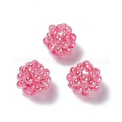Perline intrecciate in plastica trasparente fatte a mano, tondo, rosa intenso, 22mm, Foro: 5 mm