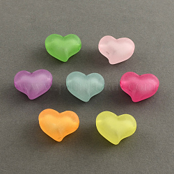 Frosted Acrylic Beads, Bead in Bead, Heart, Mixed Color, 15~16x21x12mm, Hole: 3mm, about 230pcs/500g