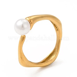 Ion Plating(IP) 304 Stainless Steel Cuff Rings, White Plastic Bead Open Ring for Women Men, Square, Real 18K Gold Plated, US Size 7, 2.5~4.5mm, Inner Diameter: 17.3mm