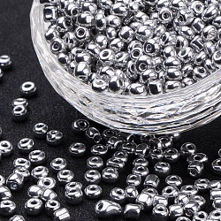 Electroplate Glass Seed Beads, Round Hole Rocailles, Platinum Plated, 3.5~5.5mm in diameter, 2.5~6.8mm thick, Hole: 1mm, about 6140pcs/pound