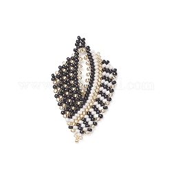 Perles de rocailles à motif de métier à tisser japonais Miyuki faites à la main, pendentifs feuilles, noir, 37.5x23x2mm, Trou: 1.8mm