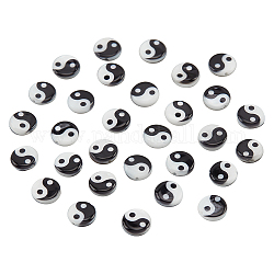 Nbeads 50pcs perles imprimées en coquille d'eau douce naturelle, motif yin yang, noir, blanc, 8x2.5mm, Trou: 0.9mm