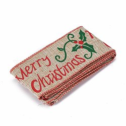 Wickelband aus Polyesterimitat-Leinen, für weihnachtliche Basteldekoration, Blumenbögen Handwerk, Wortweihnachtsmuster, grün, 2-1/2 Zoll (63 mm), ca. 2.19 m/Strang