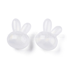 Acrylique opaque avec perles de poudre scintillantes, tête de lapin, blanc, 23x17x14mm, Trou: 4mm