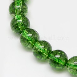 Natural Crackle Quartz Beads Strands, Round, Dyed & Heated, Green, 10mm, Hole: 1mm, about 20pcs/strand, 7 inch