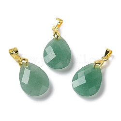 Natural Green Aventurine Pendants, Teardrop Charms, Faceted, with Ion Plating(IP) Golden Plated Brass Findings, 18x13x6mm, Hole: 4x3.3mm