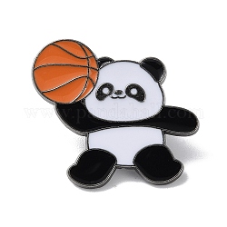 Pines de esmalte de panda con tema deportivo, broche de aleación de bronce para ropa de mochila, baloncesto, 26.5x29mm