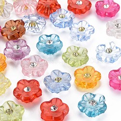 1-hoyo botones de resina, con rhinestone de cristal, flor de 5 pétalo, color mezclado, 15x15.5x6.5mm, agujero: 1.6 mm