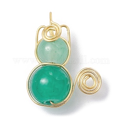 Pendentifs en perles de verre imitation jade, avec du fil de cuivre doré clair enroulé, breloques de licorne, dark cyan, 20x15~16x8~8.5mm, Trou: 2.5mm