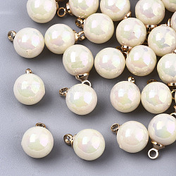 Ciondoli perla d'epoca acrilica, con passante in ottone color oro chiaro, ab colore placcato, tondo, beige, 12x8mm, Foro: 1.6 mm