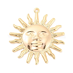 Cremagliera pendenti in ottone placcatura, fascino del sole, vero placcato oro 18k, 33x30.5x2mm, Foro: 1.4 mm